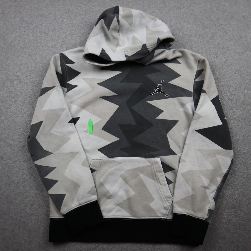 Jordan Hoodie Boys Large 12-13 yrs Grey Black White Zigzag Geometric Pullover